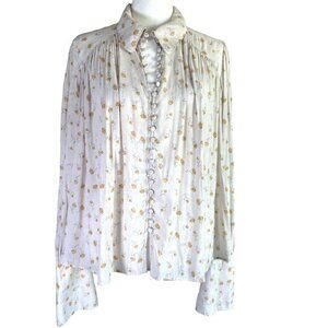 Free People Boho Romantic Flowy Floral Button Hi Low Blouse Top Shirt Size Small